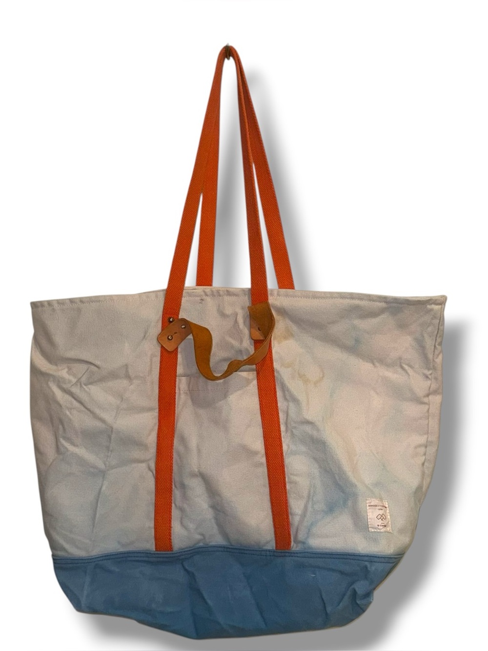 Immodest Cotton Fleabags Large Canvas Tote Bag Sky Blue Orange Leather USA